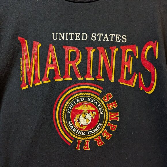 Vintage 1998 Marines USMC Semper Fi Black T-Shirt size Large - Picture 2 of 4